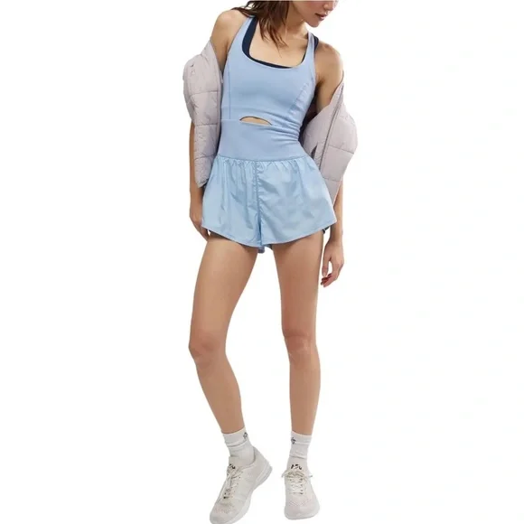 Free People Movement Righteous Runsie Pull On Athleisue Gym Workout Romper Blue - Picture 16 of 16